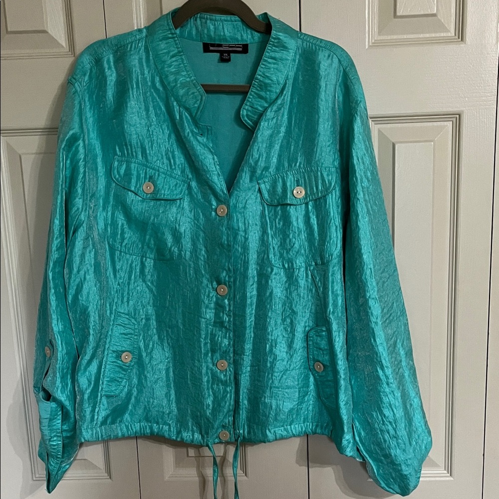 berek Turquoise Shimmer Button-Front Jacket